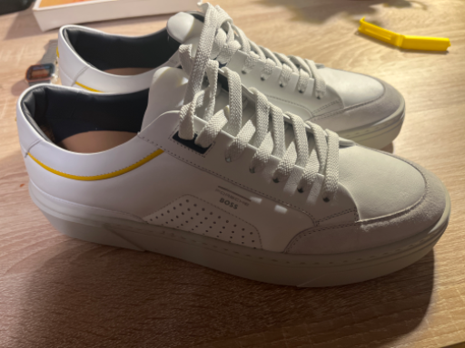 BOSS White Yellow Logo Trainers