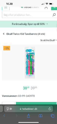 Ekulf Twice Kid Tandbørste 3-6 År