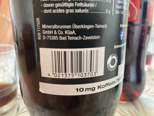 Mineralwasser mit Koffein