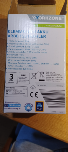 WORKZONE Klemmen Akku Arbeitsleuchte