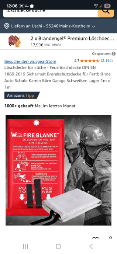 Brandengel Premium Löschdecke 1,60 x 1,80 m