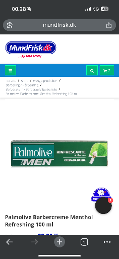 Palmolive Barbercreme Menthol Refreshing 100 ml