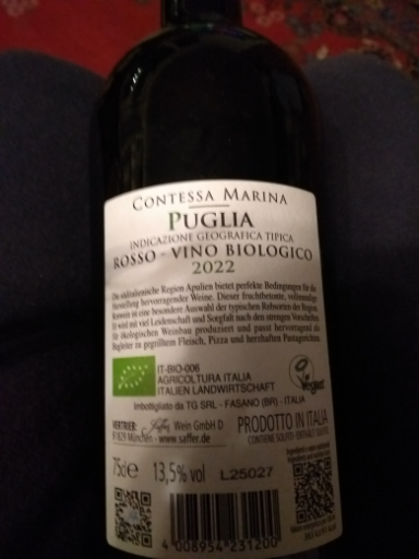 Contessa Marina Puglia Rosso Vino Biologico