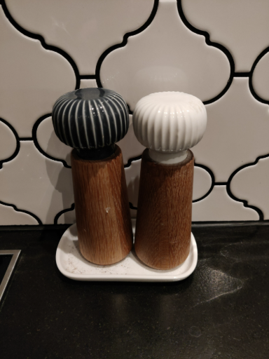 Salt and Pepper Shaker Set with Wooden Base