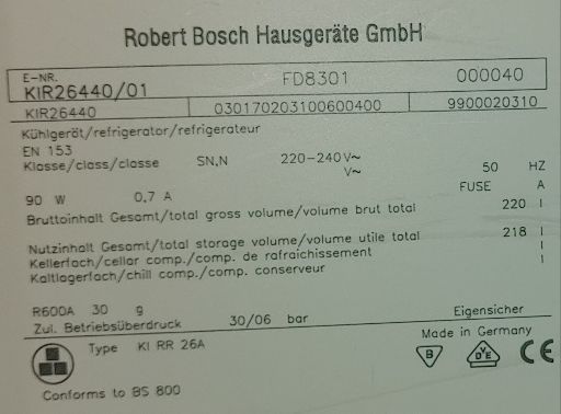 Bosch KIR26440 Built-In Refrigerator