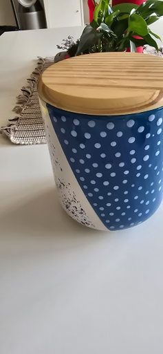 City to Cottage Teal Blue and White Polka Dot Pottery Handmade Hand Painted Large Ceramic Kitchen Storage Jar Set