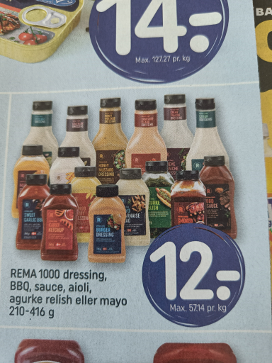 REMA 1000 Dressing BBQ Sauce Aioli Agurke Relish Mayo