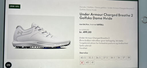 Under Armour Charged Breathe 2 Golfsko Dame Hvide