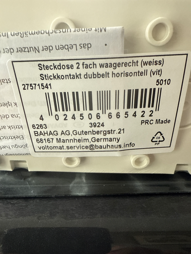 Steckdose 2-fach waagerecht (weiß) BAHAAG AG