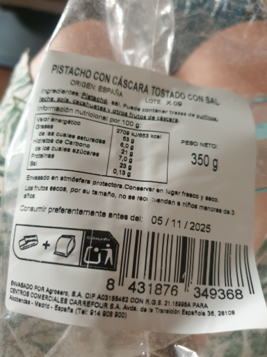 Pistacho con cáscara tostado con sal