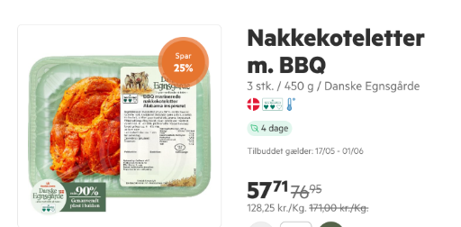 Danske Egnsgårde Nakke koteletter m. BBQ