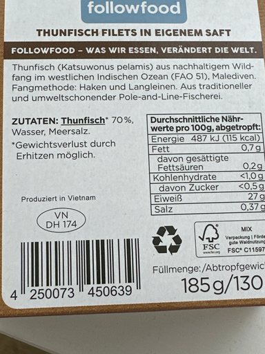 Thunfisch Filets in eigenem Saft